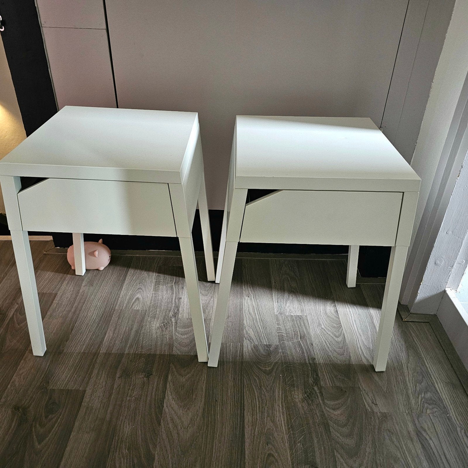 Witte nachtkastjes met lade - Set van 2, 45 tot 60 cm, Minder dan 55 cm, Gebruikt, Modern, Strak
