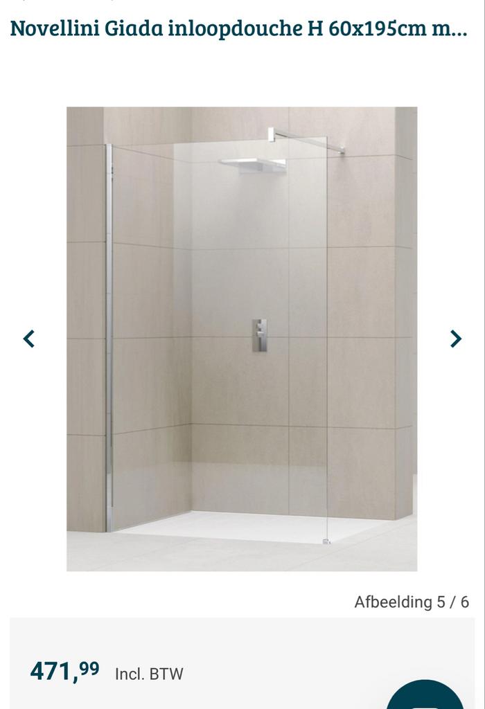 inloopdouche douchewand 60x195cm, Ophalen of Verzenden, Gebruikt, Glas, Douche