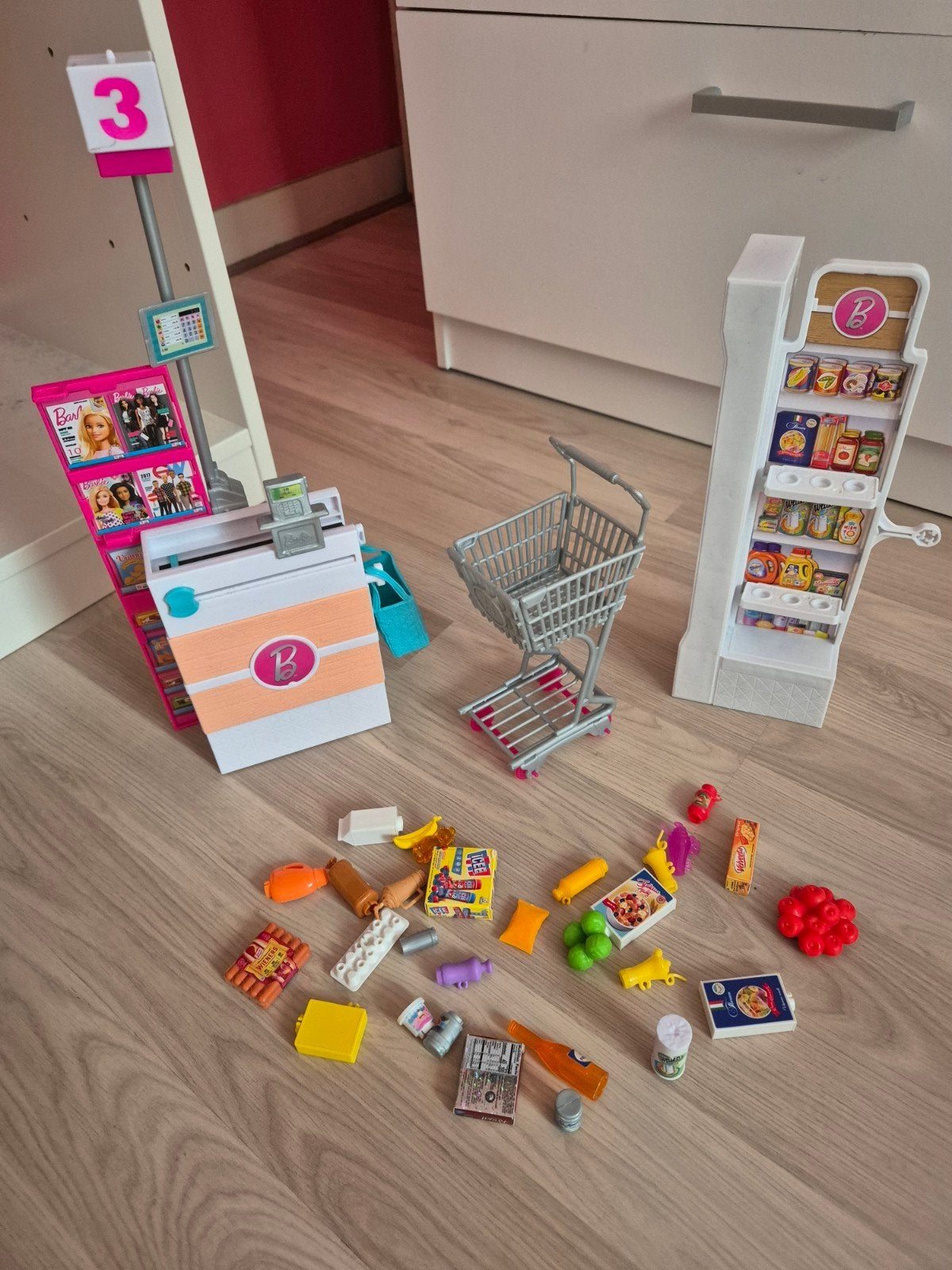 Barbie Supermarkt Speelset met Winkelwagen en Accessoires, Ophalen of Verzenden, Gebruikt, Meisje