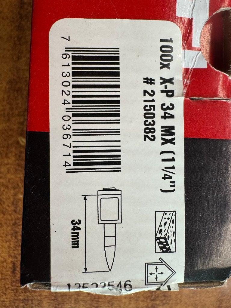 Hilti X-P 34 MX (1 1/4") Bevestigingsnagels (100 stuks), Ophalen of Verzenden, Nieuw, Overige typen, Hilti