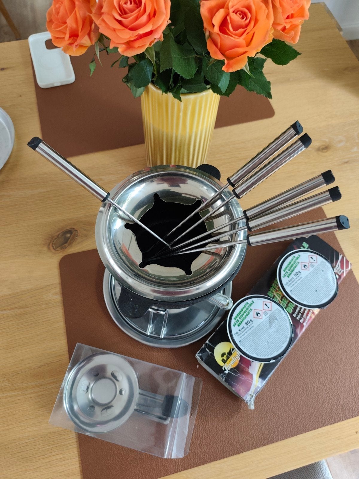 Complete Fondueset voor 6 personen met brandpasta, Witgoed en Apparatuur, Ophalen of Verzenden, Zo goed als nieuw, Brander, Fondueset