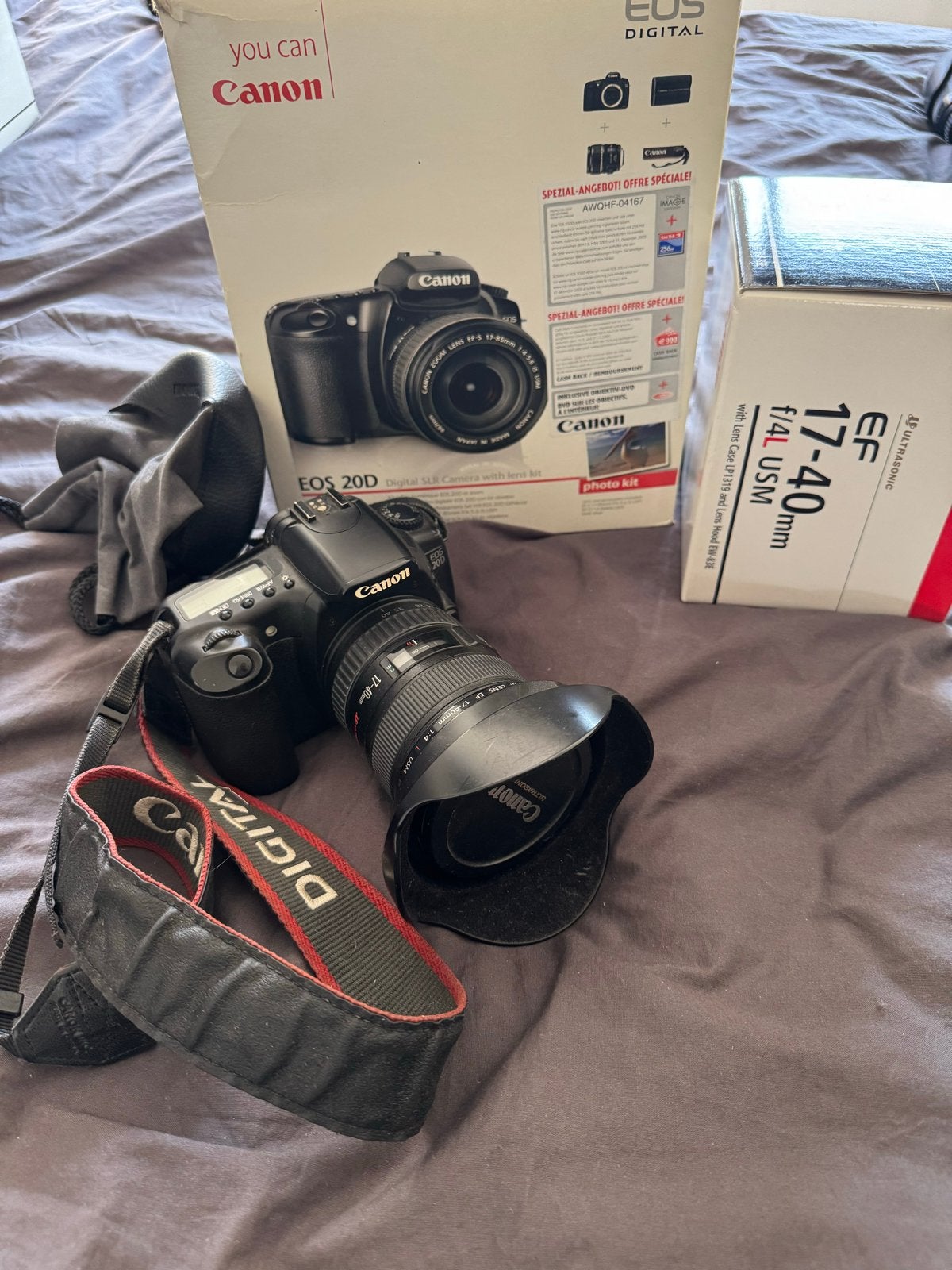 Canon EOS 20D met EF 17-40 f/4L USM objectief in doos, Audio, Tv en Foto, Fotocamera's Digitaal, Ophalen, Gebruikt, Spiegelreflex