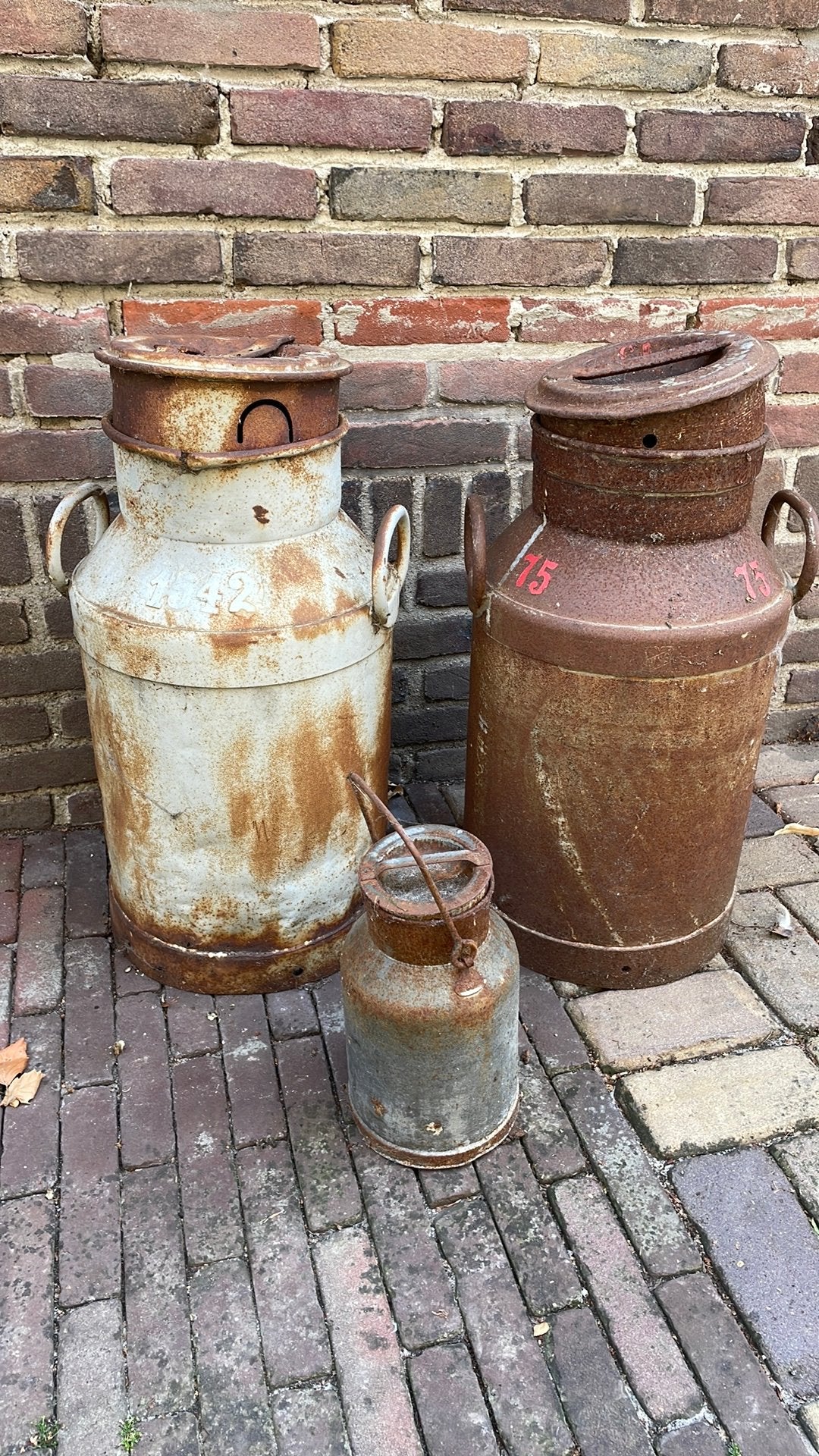 Set van 3 antieke melkbussen voor decoratie, Ophalen