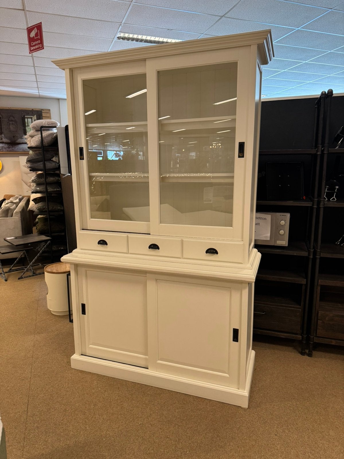 Buffetkast wit Hout €199,- met 4 schuifdeuren en 3 lades, Huis en Inrichting, Ophalen, Gebruikt, 200 cm of meer, Mwonenenslapen