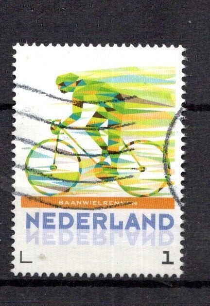 gestempelde zegel. Persoonlijke: uit vel van 3. Wielrenner, Ophalen of Verzenden, Na 1940, Gestempeld