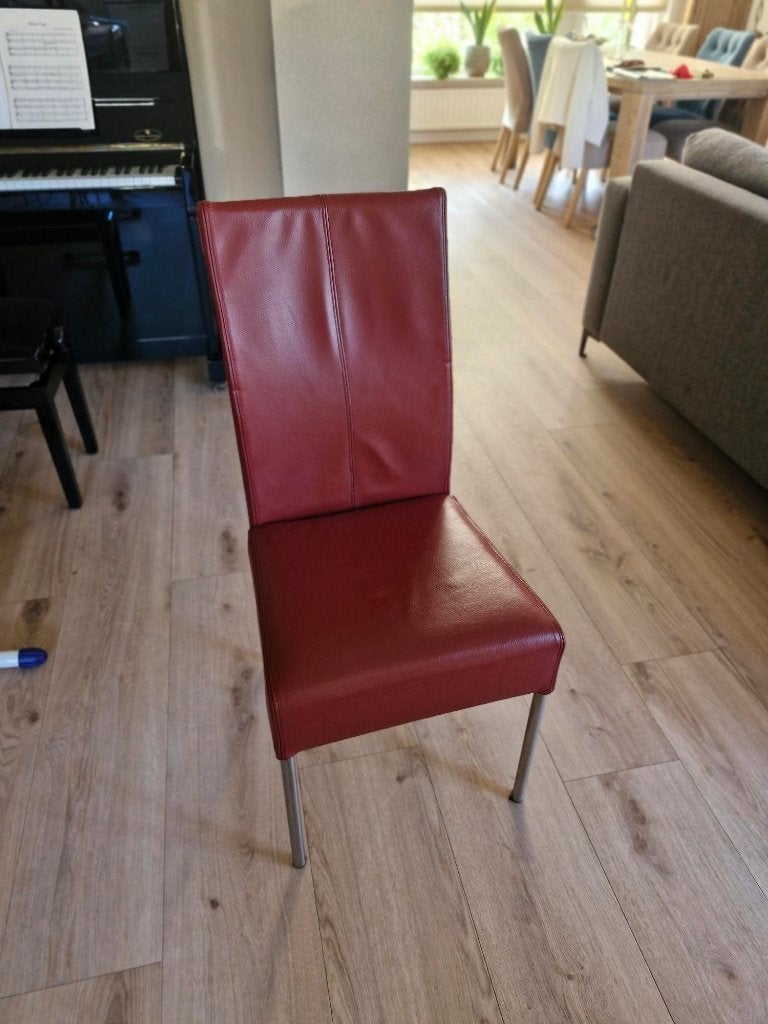 Vier eetkamerstoelen rood leer, Ophalen, Gebruikt, Vier, Modern