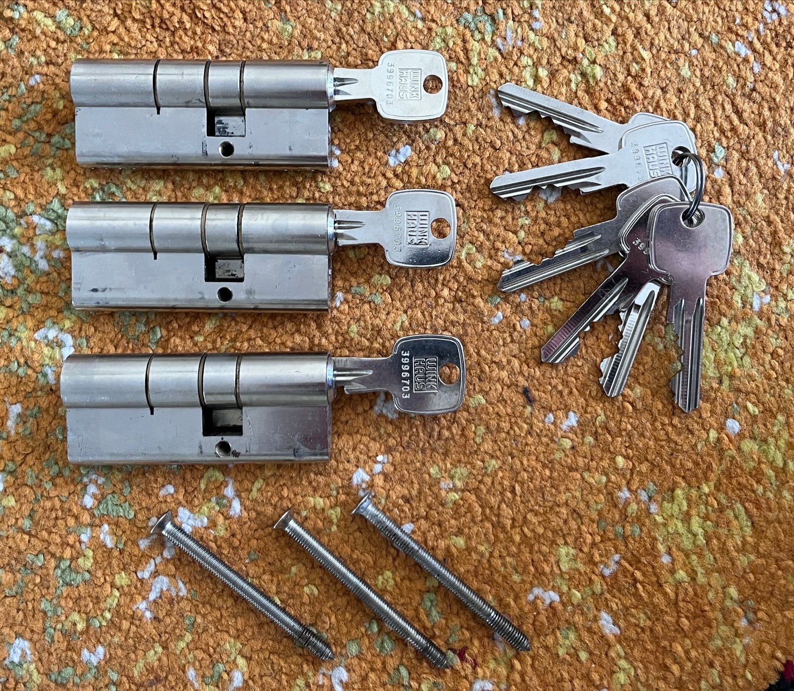 3 gelijke Winkhaus cilindersloten 30/45 SKG** met 9 sleutels, Ophalen of Verzenden, Gebruikt, Overige materialen, Slot