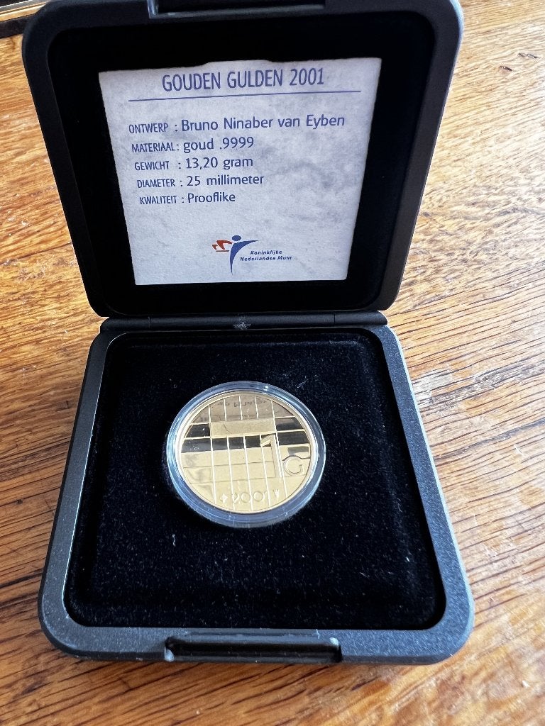 Gouden 1 gulden 2001 goud Beatrix 24 krt zeldzaam, 1 gulden, Koningin Beatrix, Goud, Verzenden