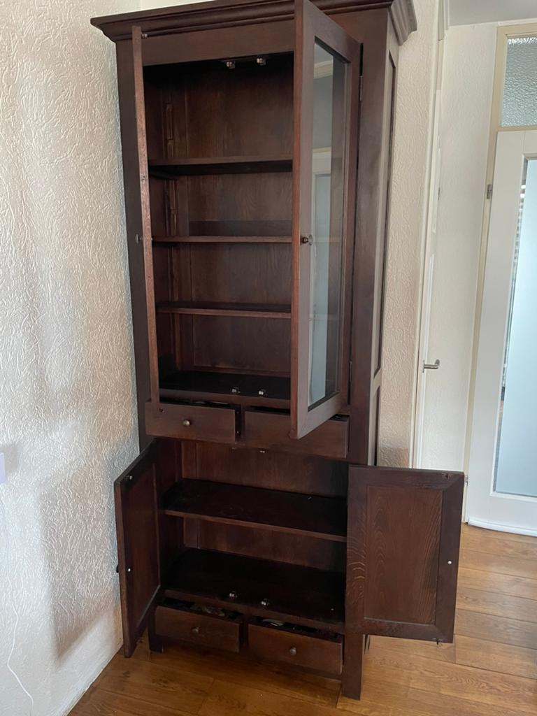 Eiken  vitrinekast, Huis en Inrichting, Kasten | Vitrinekasten, Ophalen, 25 tot 50 cm, 50 tot 100 cm, 200 cm of meer