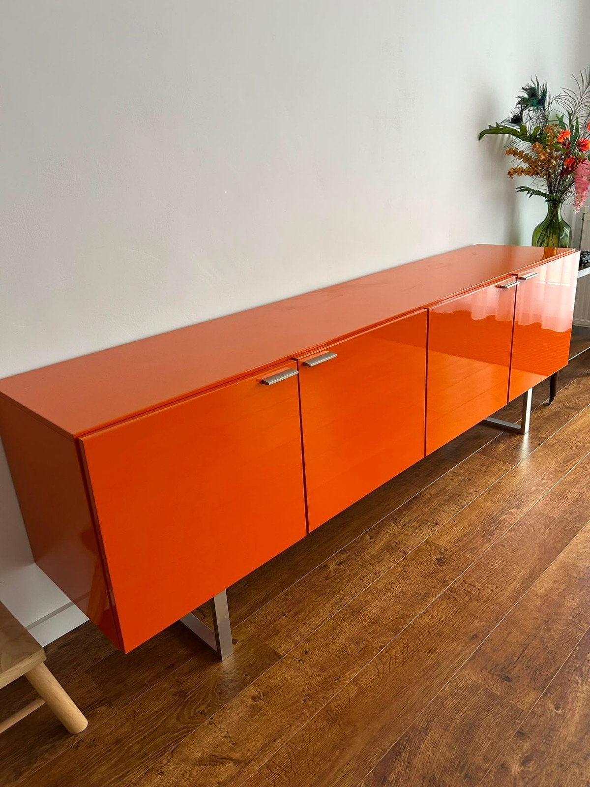 Prachtig hoogglans oranje dressoir., Ophalen, 50 tot 75 cm, 200 cm of meer