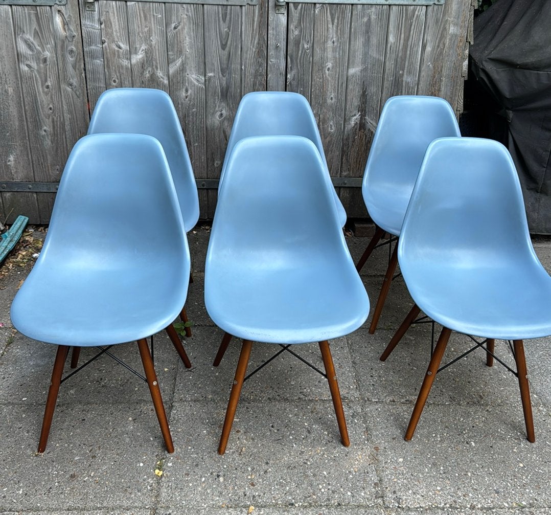 6 eetkamerstoelen, Huis en Inrichting, Stoelen, Ophalen, Kunststof, Gebruikt, Blauw