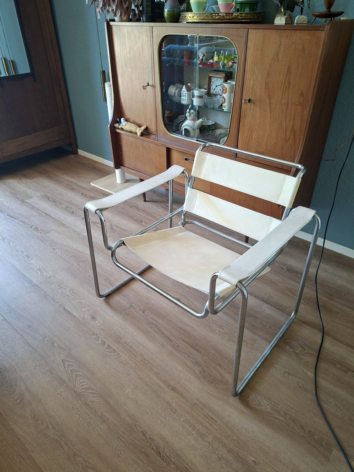Vintage Bauhaus stijl fauteuil, buisframe stoel, Ophalen, Zo goed als nieuw, 75 tot 100 cm, 50 tot 75 cm