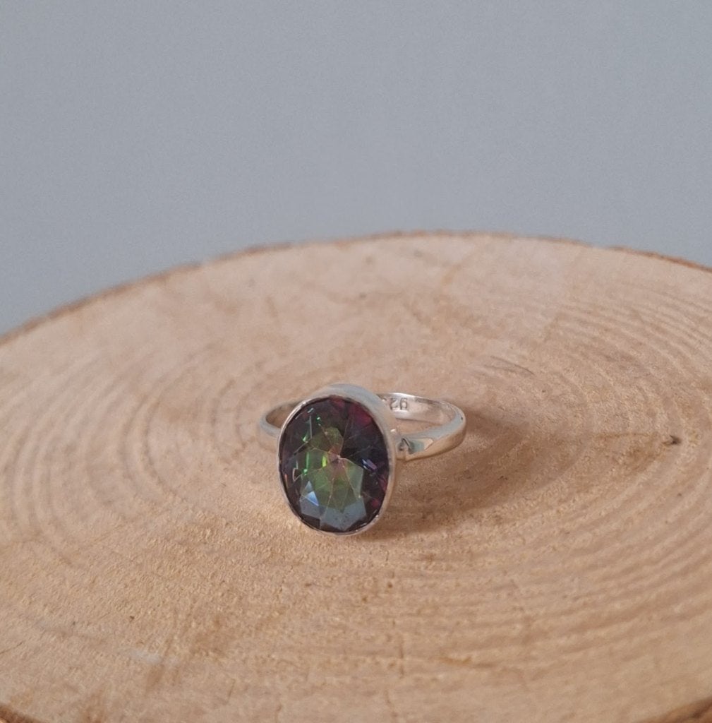 Zilveren ring met Mystic Topaas steen zilver 925, Sieraden, Tassen en Uiterlijk, Ringen, Nieuw, Dame, Kleiner dan 17, Blauw, Zilver