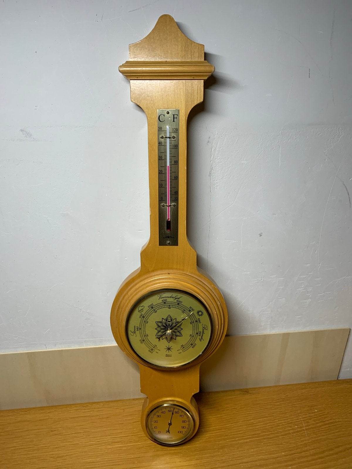 Houten Weerstation met Barometer, Thermometer, Hygrometer, Ophalen of Verzenden, Gebruikt, Weerstation