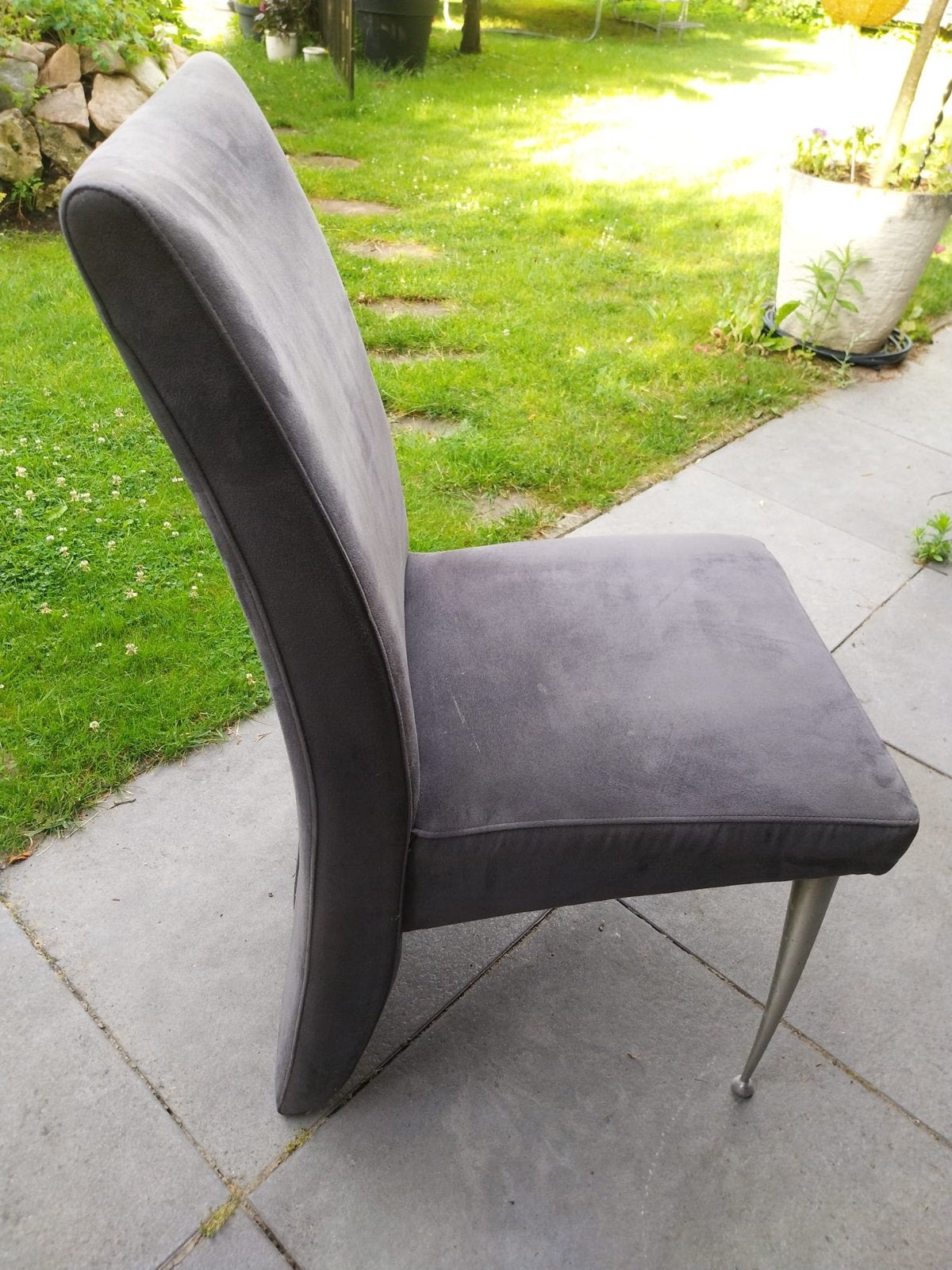 Set van 6 grijze designer eetkamerstoelen, Huis en Inrichting, Stoelen, Ophalen, Gebruikt, Vijf, Zes of meer stoelen, Stof