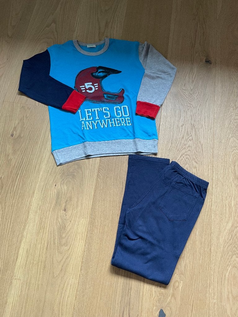 Pyjama maat 122 Benetton blauw, Kinderen en Baby's, Kinderkleding | Maat 122, Ophalen, Nacht- of Onderkleding, Zo goed als nieuw