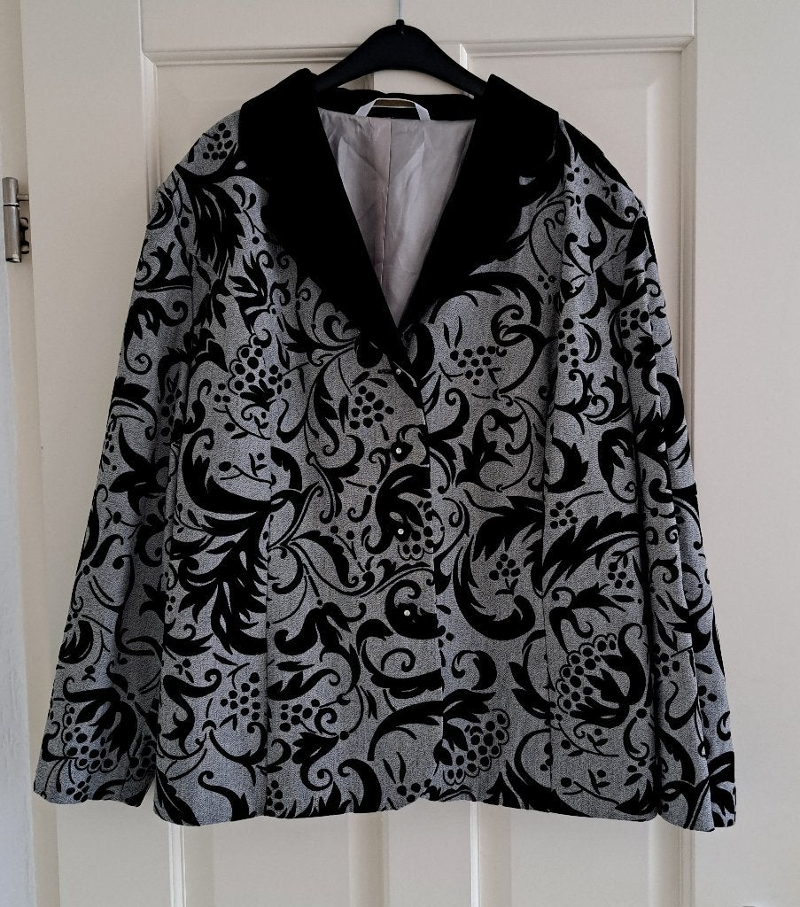 Creation Atelier vintage blazer grijs zwart fluweel 46 41007