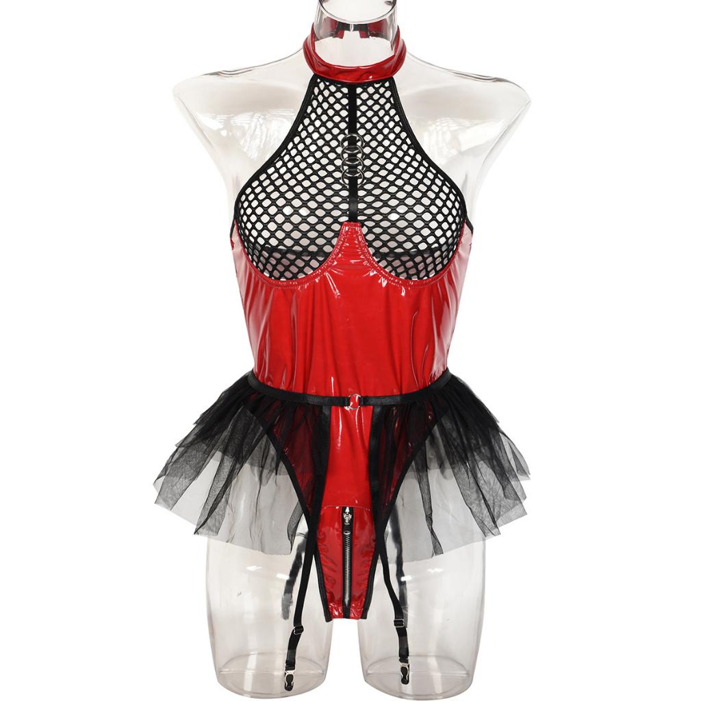 Zwart rode dames body jurkje / sexy lingerie kostuum wetlook, Verzenden, Overige kleuren, Body of Korset
