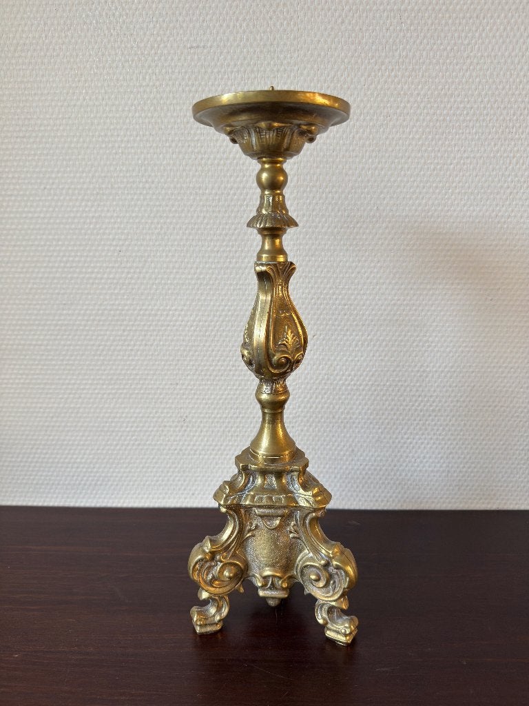 Kleine Zware Antieke Kerkkandelaar, Kaarsenhouder Stompkaars, Ophalen of Verzenden, Koper of Brons