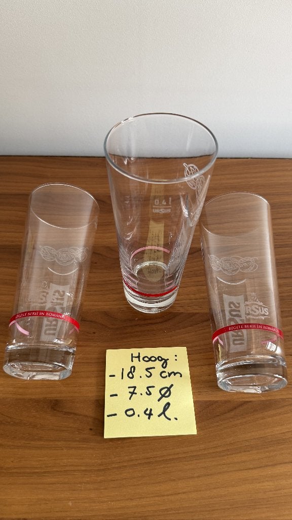 Set grote Ursus bierglazen (0,4L) + 1 GRATIS reserveglas!, Ophalen, Gebruikt, Glas of Glazen, Overige merken