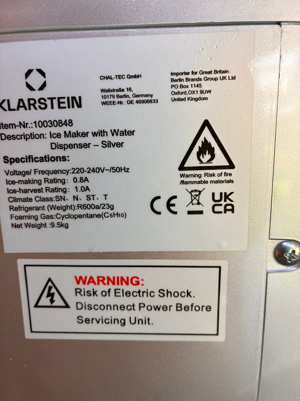 Klarstein ijsblokjesmachine, Witgoed en Apparatuur, Ophalen, Zo goed als nieuw, Zelfvriezend
