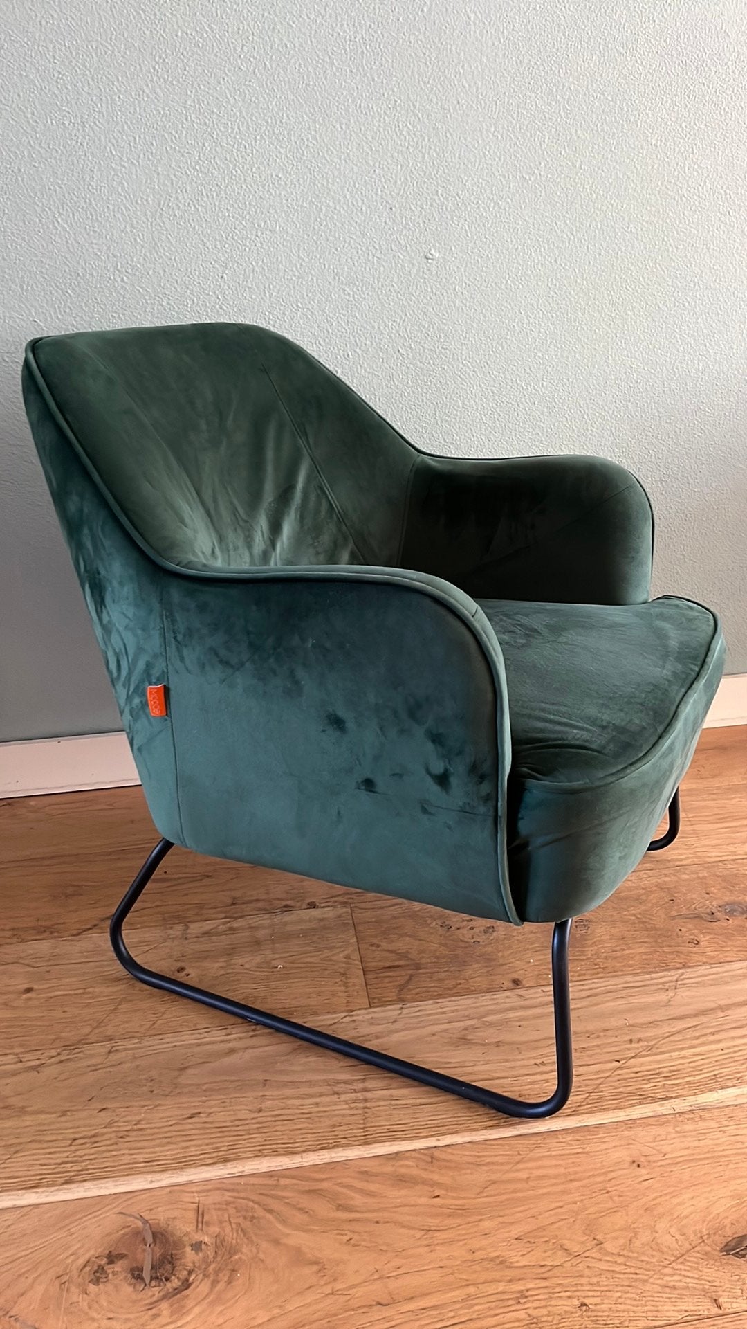 Groene velvet fauteuil, Huis en Inrichting, Ophalen, 75 tot 100 cm, Zo goed als nieuw, Stof