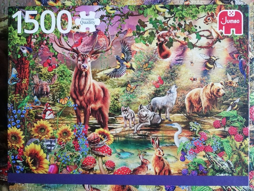 Puzzel 1500 stukjes: Magisch bos bij Zonsondergang, Ophalen of Verzenden, 500 t/m 1500 stukjes, Gebruikt, Legpuzzel