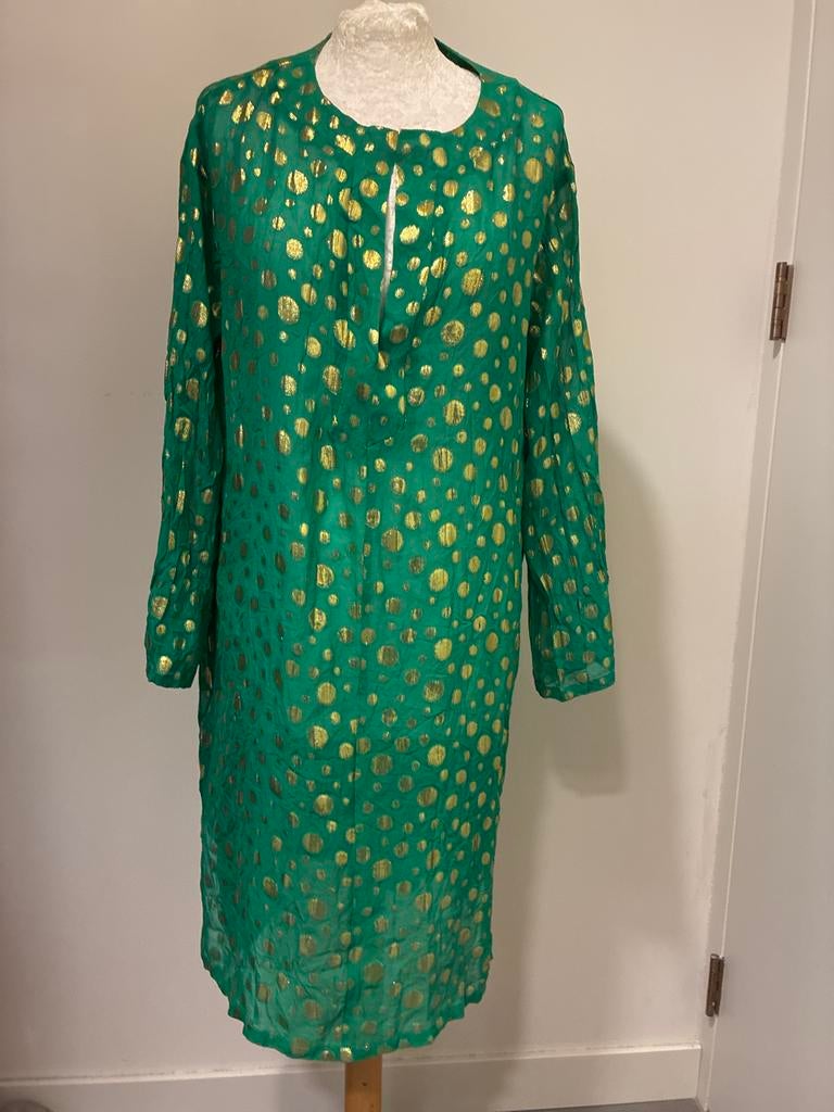 LaDress Jurk M Groen Goud Lamé Z.G.A.N., Maat 38/40 (M), Ophalen of Verzenden, Zo goed als nieuw, Knielengte