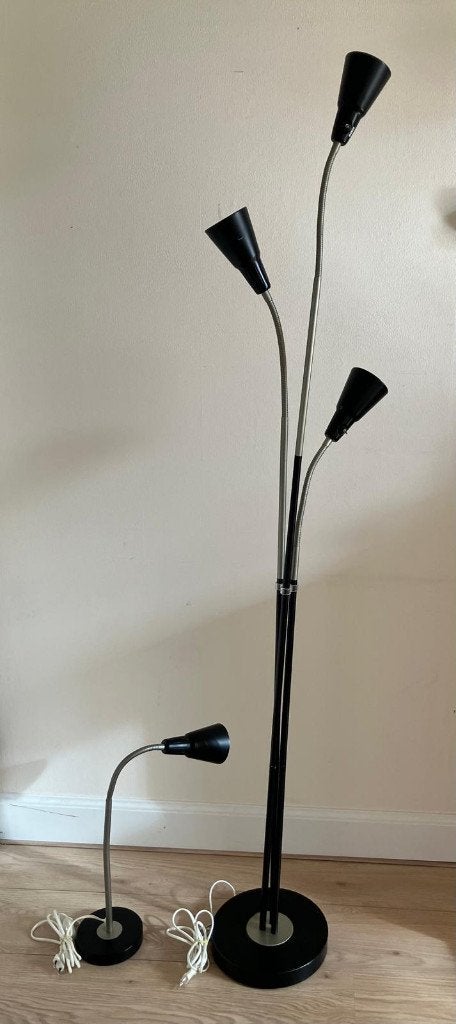 Tafellamp en staande lamp zwart, metaal, Ophalen, Gebruikt, Metaal, 150 tot 200 cm