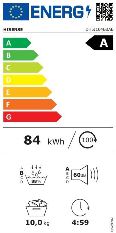Hisense warmtepompdroger DH5I104BBAB - 10 kg - Zwart, Witgoed en Apparatuur, Wasdrogers, Overige typen, Nieuw, Hisense Nederland