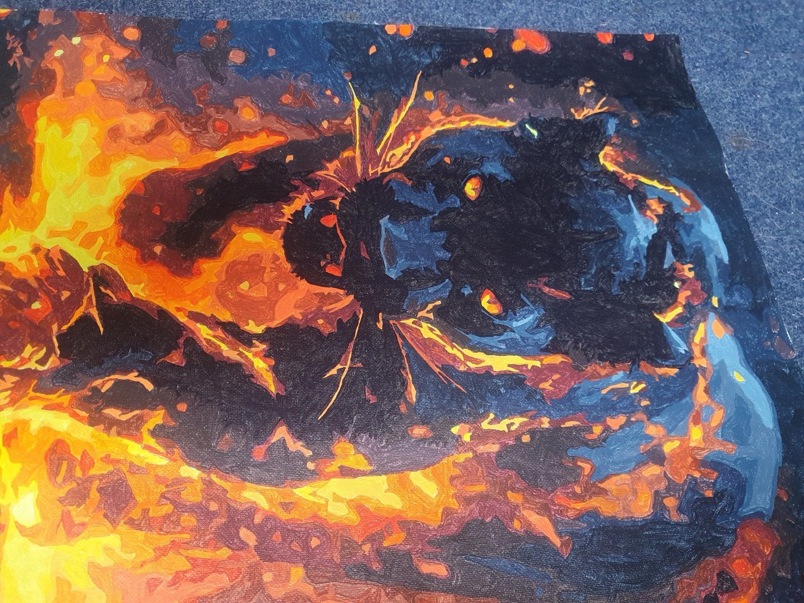 Handgeschilderd schilderij: Vurige Panter 40x50 cm, Ophalen of Verzenden