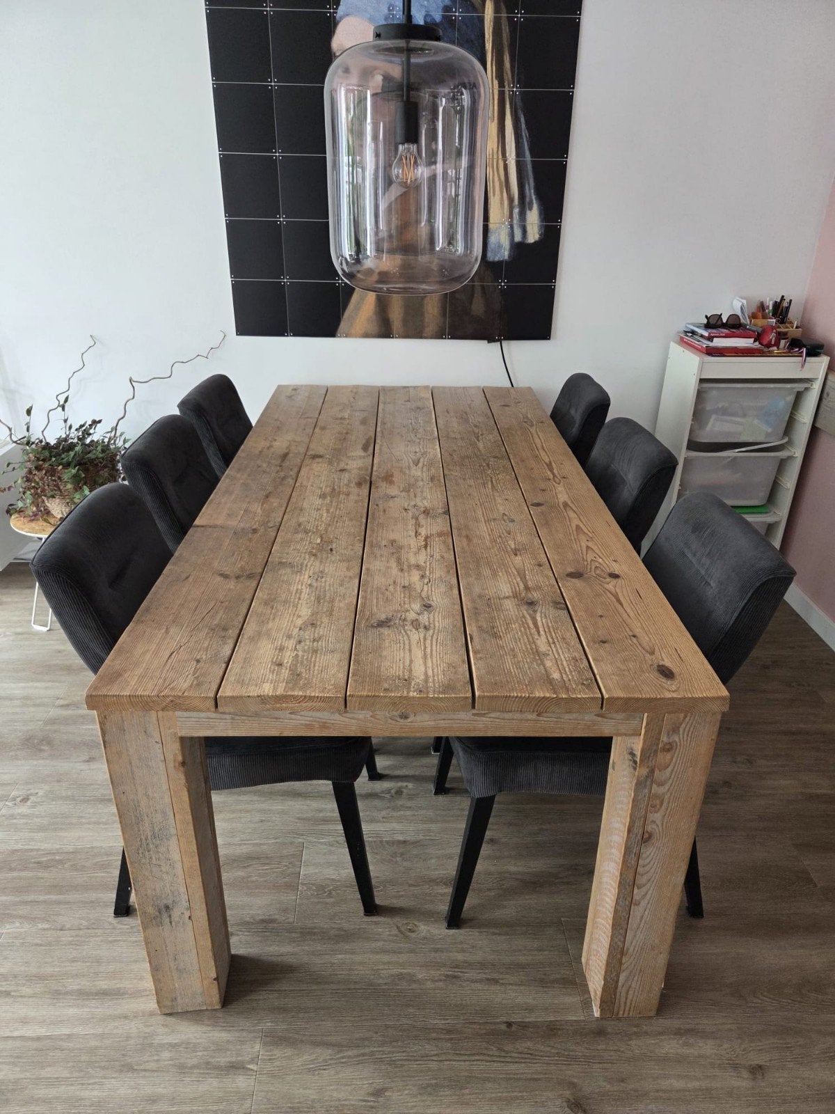 6 antraciete eetkamer stoelen, Ophalen, Gebruikt, Vierkant, Minder dan 50 cm