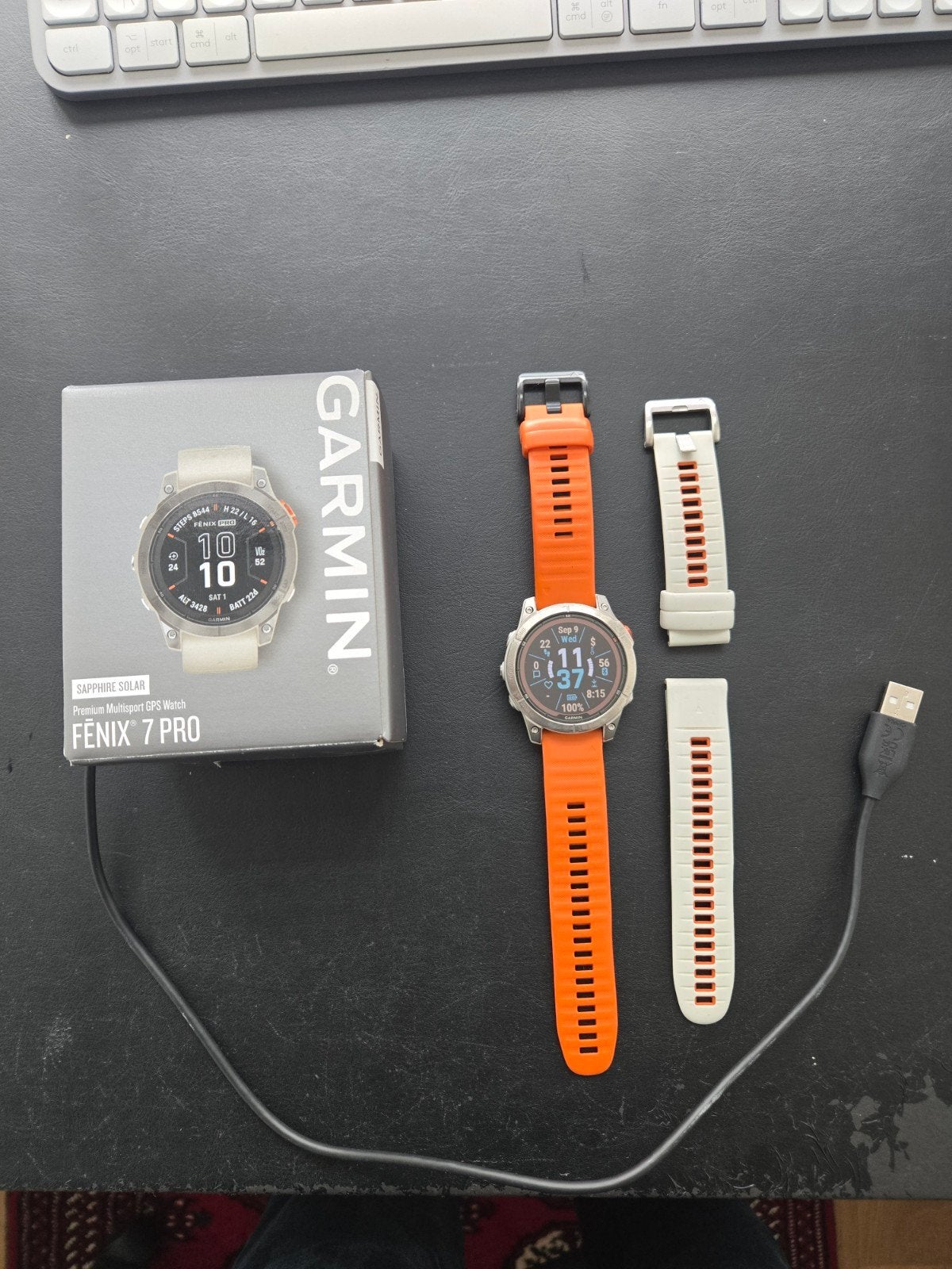 Garmin Fenix 7 Pro Sapphire Solar GPS Smartwatch Oranje, Garmin, Oranje, Ophalen of Verzenden, Zo goed als nieuw