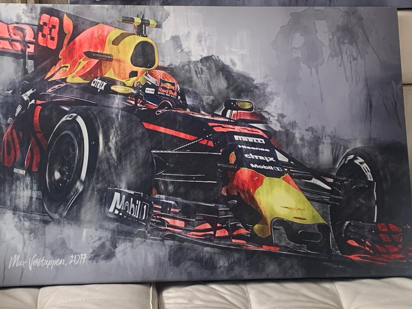 Max Verstappen Red Bull Racing F1 Canvas Schilderij, Antiek en Kunst, Voertuigen, Ophalen of Verzenden, Print, Gesigneerd