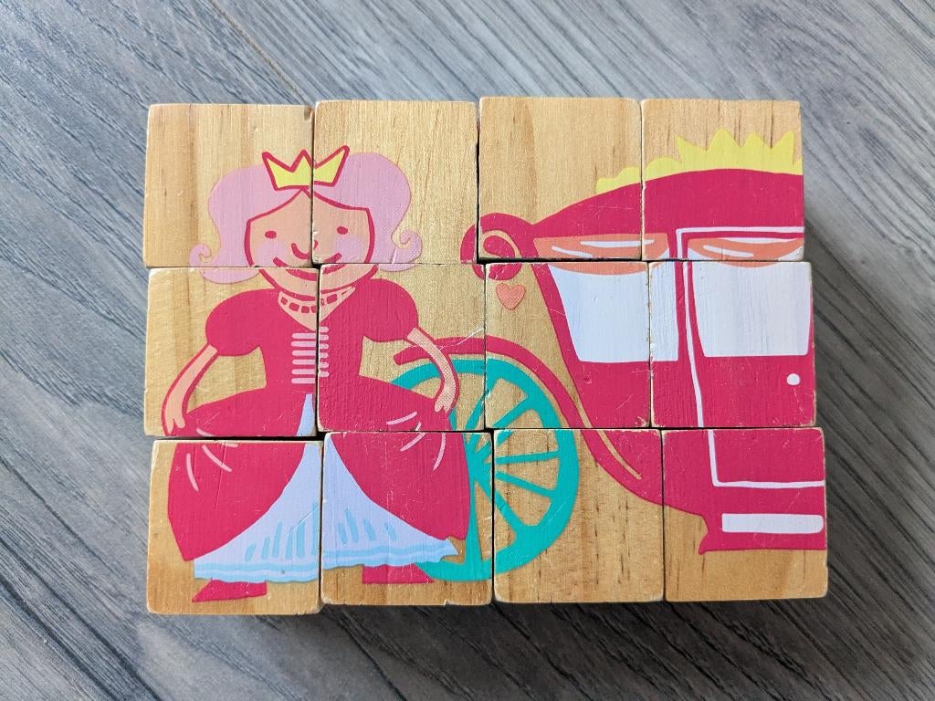blokken puzzel - 12 stukjes, Gebruikt, 10 tot 50 stukjes, Ophalen of Verzenden, Van hout