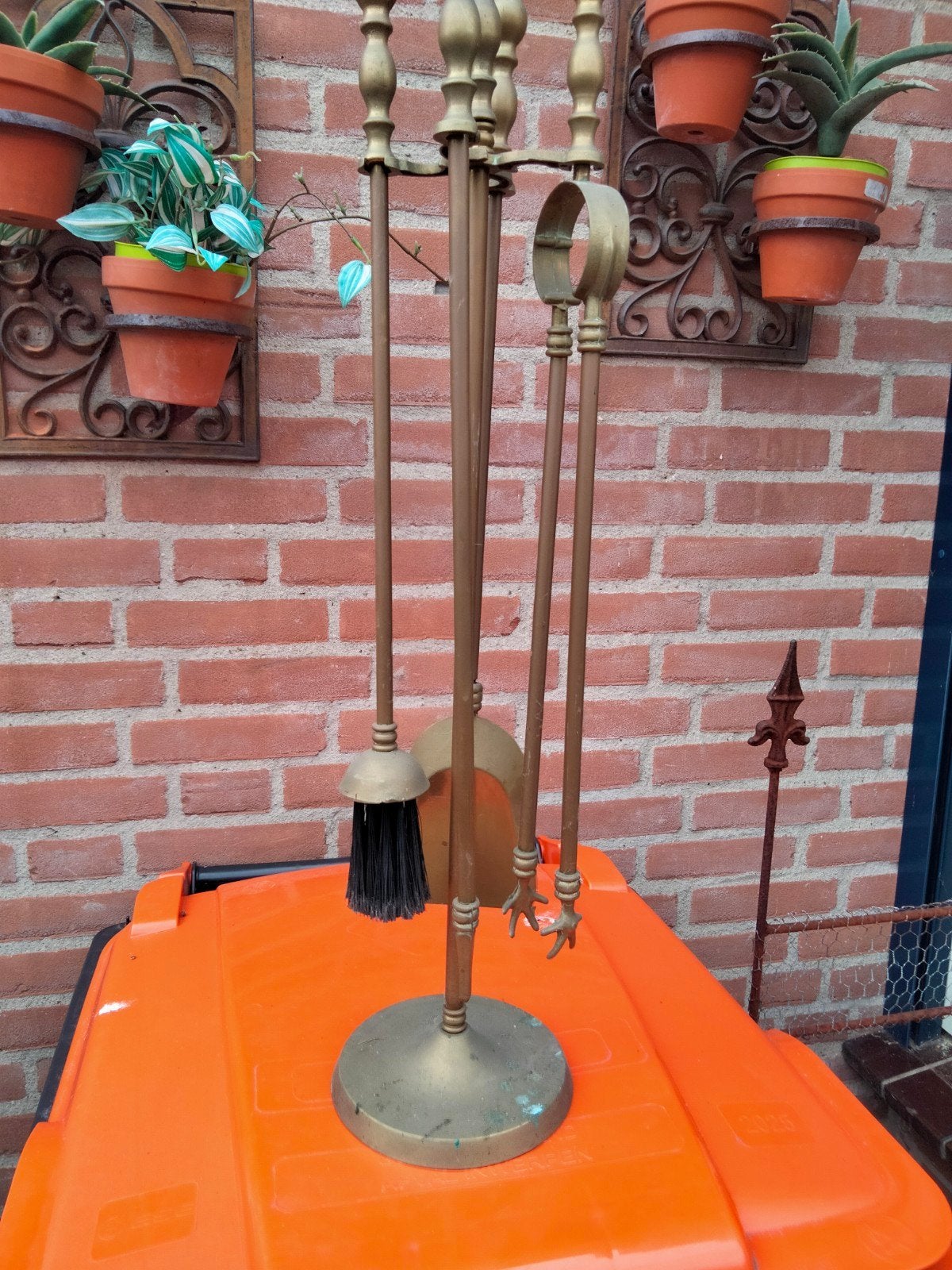 Koperen haardstel met 4 accessoires, Ophalen, Gebruikt, Vrijstaande haard, Overige soorten
