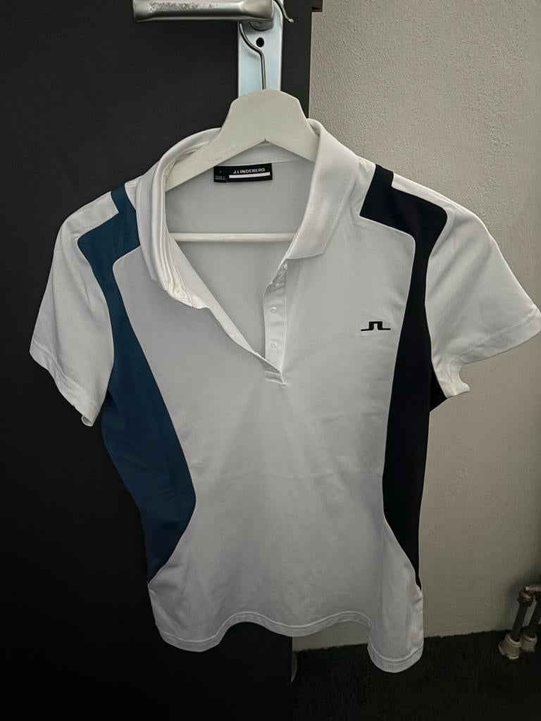 Lindenberg golfpolo maat L wit met blauwe accenten, Sport en Fitness, Golf, Ophalen of Verzenden, Zo goed als nieuw, Kleding