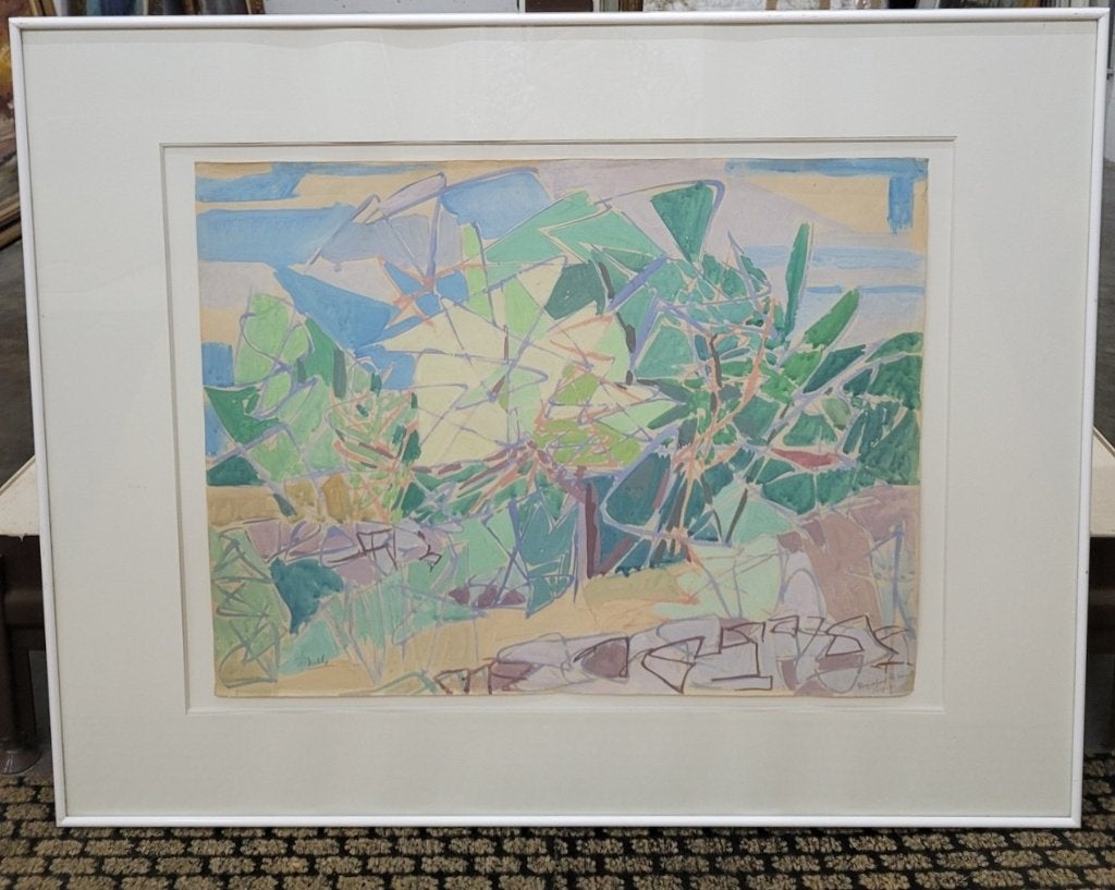 René MELS, jardin à Roquefort, Gouache, Gedateerd, Ophalen of Verzenden, Landschap
