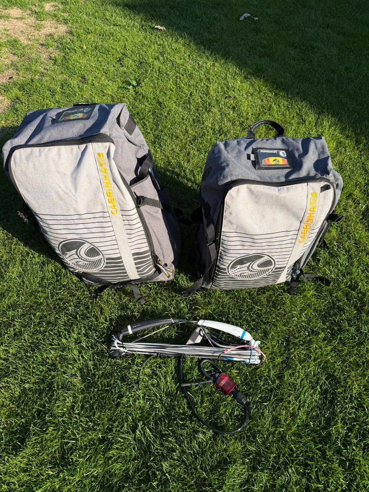 Kitesurfset - Cabrinha radar 9 & 12m + C.O.S. Unity bar, Geen board, Ophalen, Zo goed als nieuw, 9 m²