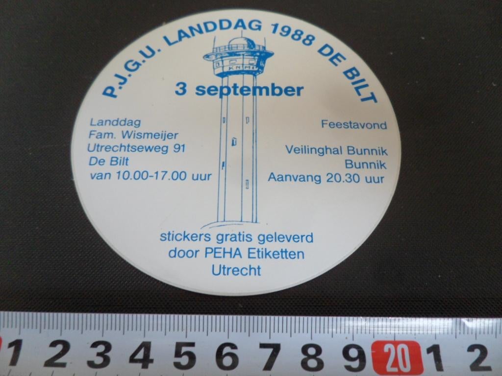 sticker De Bilt Bunnik P.J.G.U. Landdag 1988  1988, Ophalen, Zo goed als nieuw