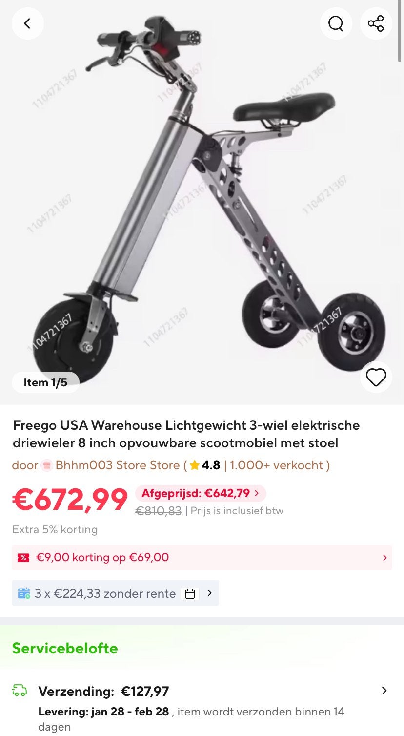Opvouwbare Step met stoel, Ophalen, Zo goed als nieuw, Elektrische step (E-scooter)