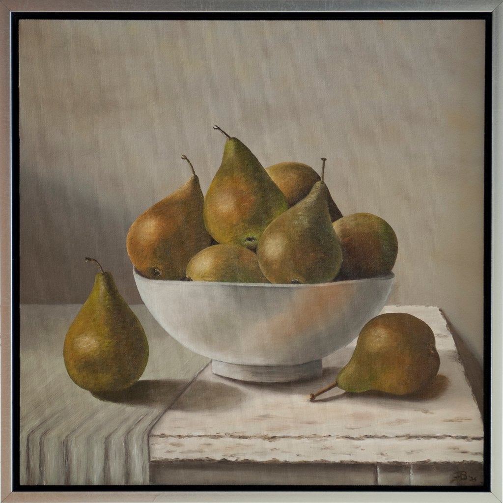 Olieverfschilderij – Peren – 40  40 cm -, Stilleven, Ophalen of Verzenden, Olieverf, Overige materialen