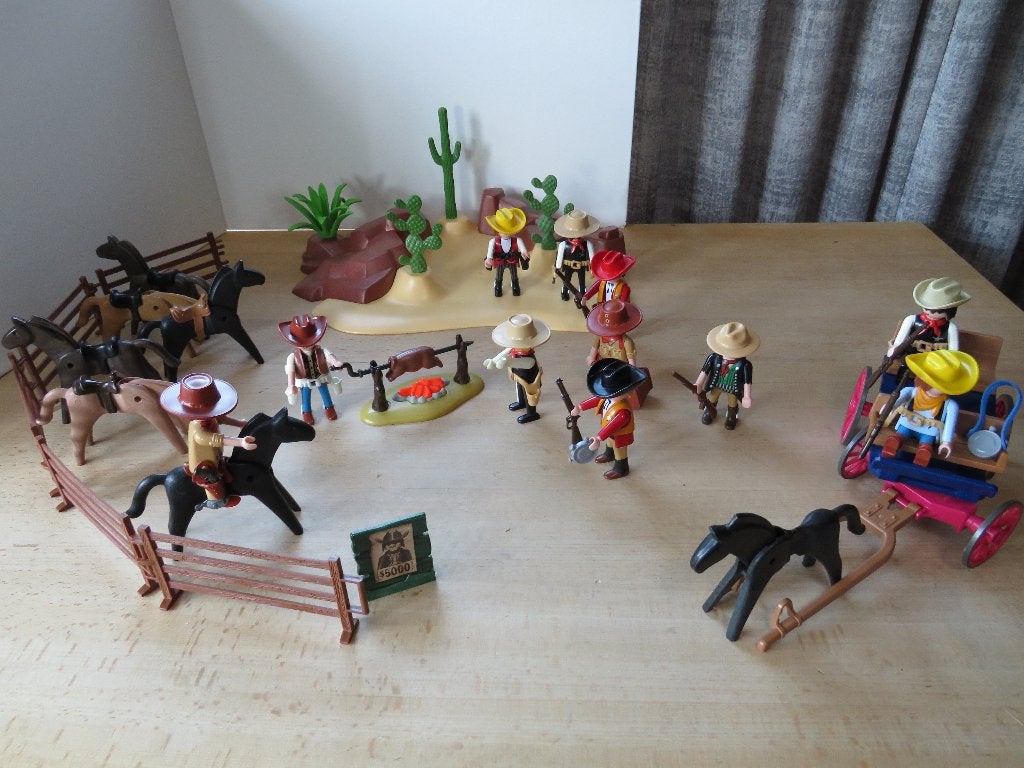 Playmobil Western set met cowboys, koets en kampvuur, Gebruikt, Complete set, Overige typen, Historisch