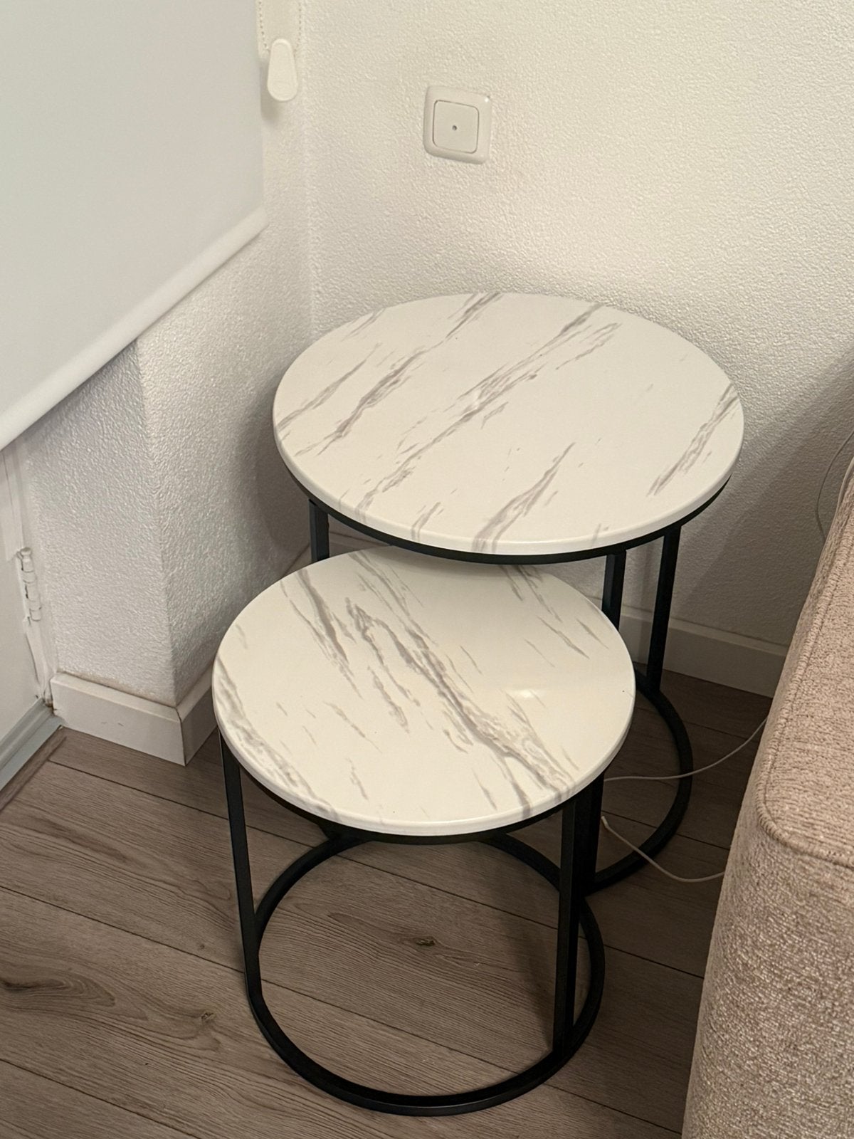Set van 2 marmeren salon/bijzettafels, Minder dan 55 cm, Rond, Zo goed als nieuw, Ophalen