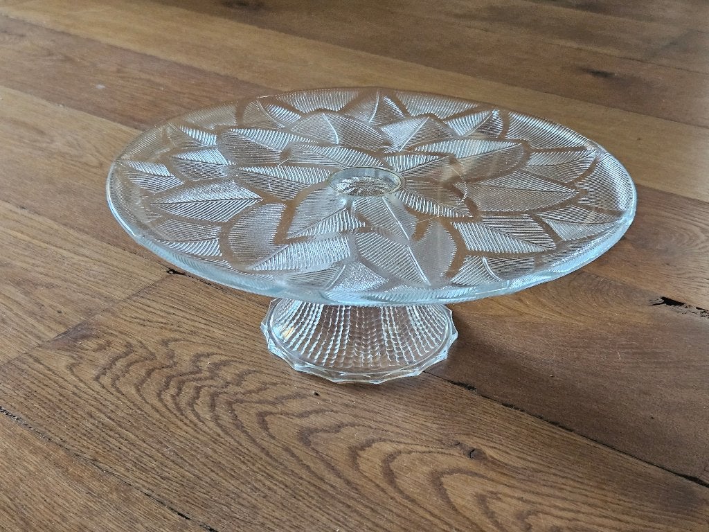 Prachtige oude vlaai / gebak schotel glas, Antiek en Kunst, Ophalen of Verzenden