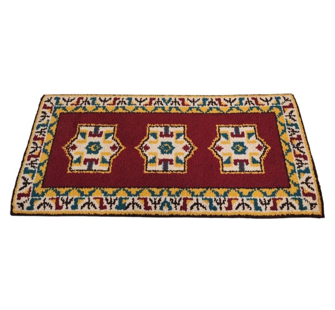 Vintage handgemaakt oosters wol Smyrna tapijt 68x135cm, 100 tot 150 cm, Www.hypepopup.nl, Zo goed als nieuw, Www.hypepopup.nl