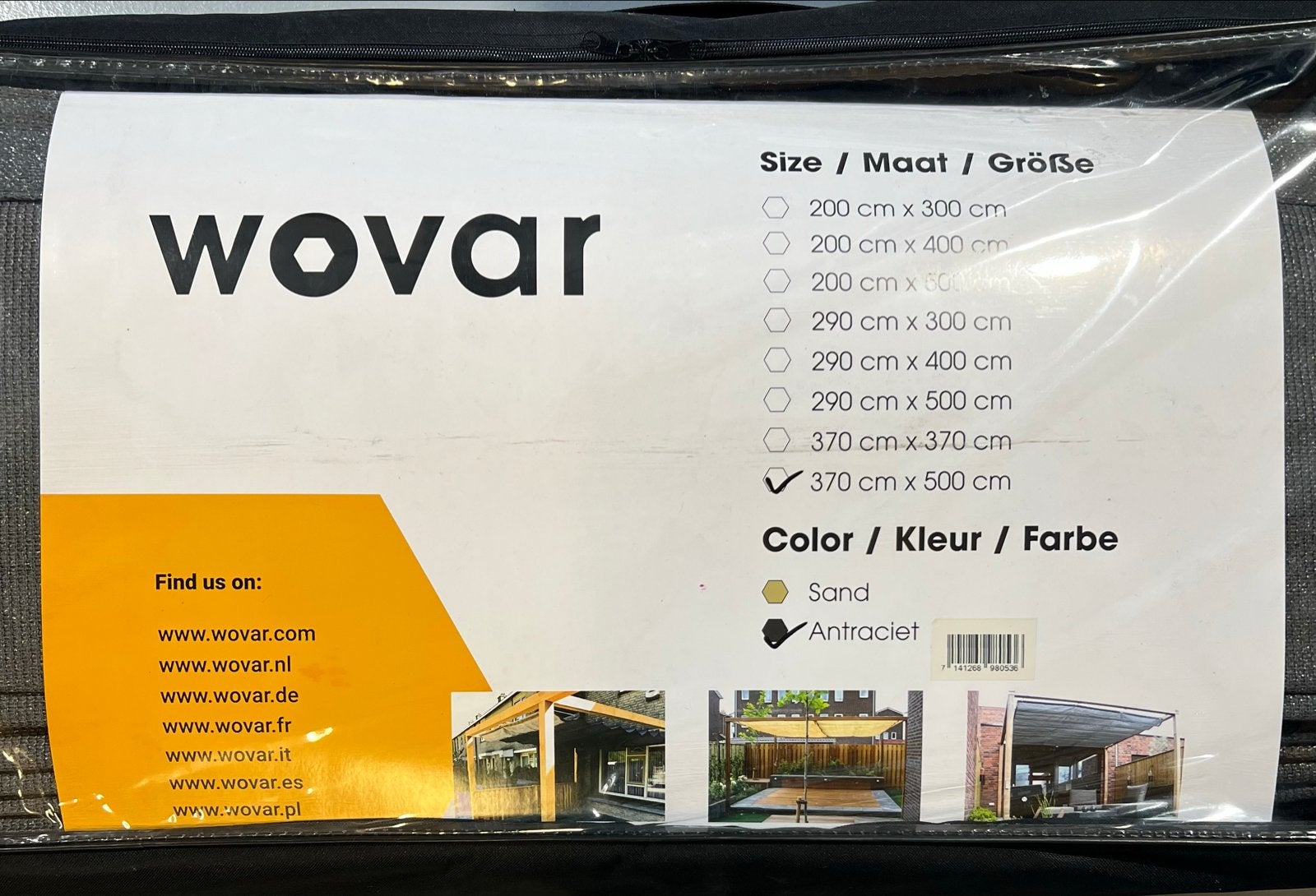 Wovar Harmonica Schaduwdoek 3.7x5m Antraciet, Ophalen of Verzenden, Nieuw