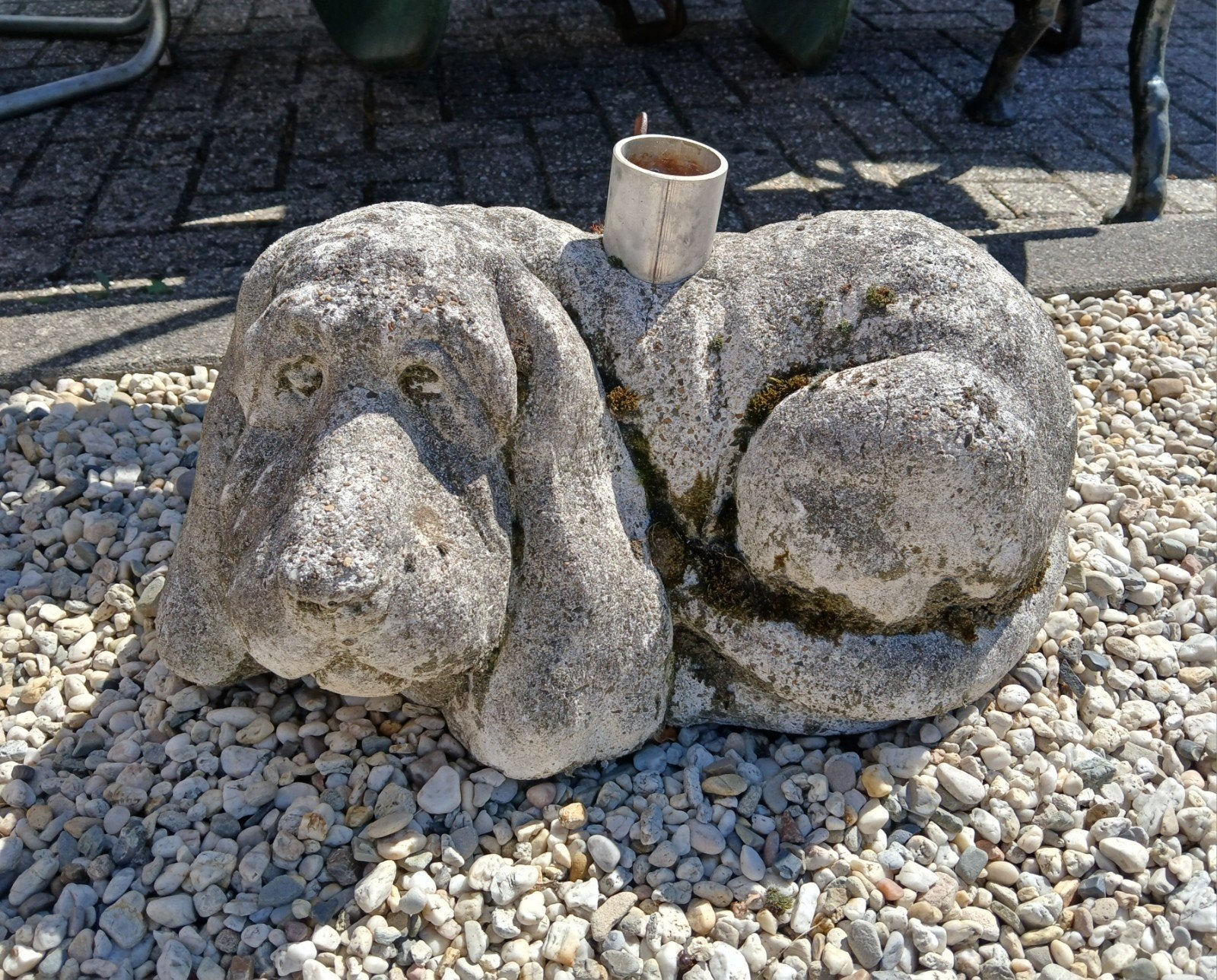 Massieve betonnen parasolvoet in de vorm van een hond, Tuin en Terras, Parasols, Ophalen, Gebruikt, Minder dan 1 meter, Parasolvoet