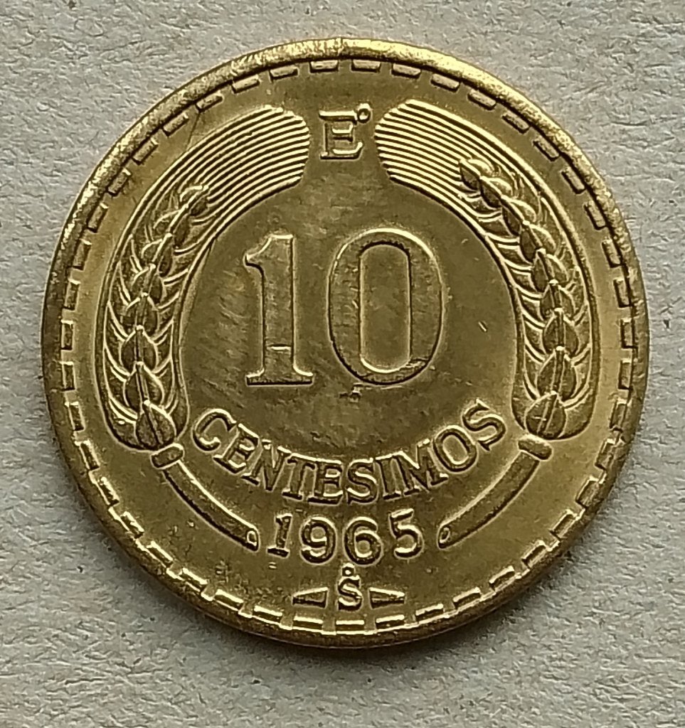Chili, 10 centesimos 1965, Ophalen of Verzenden, Zuid-Amerika, Losse munt
