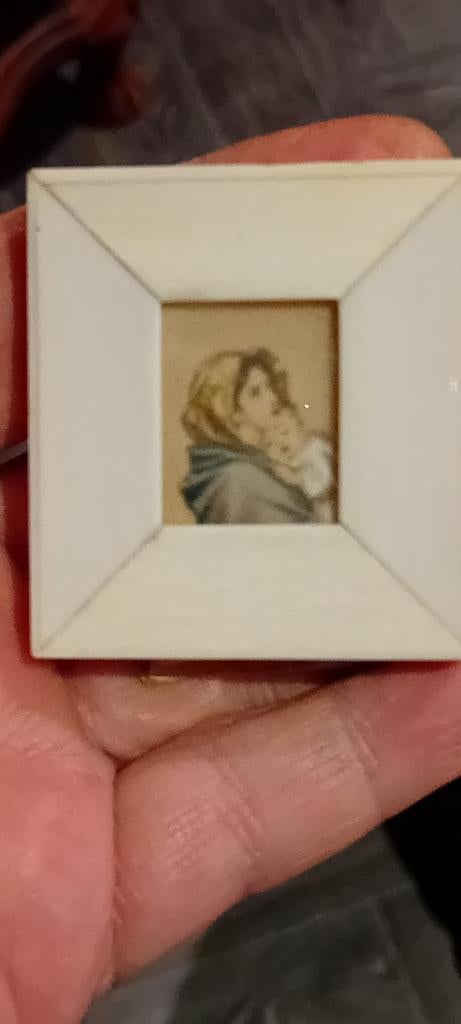 Oud ivoor miniatuur schilderij van moeder en kind, Antiek en Kunst, Ophalen of Verzenden